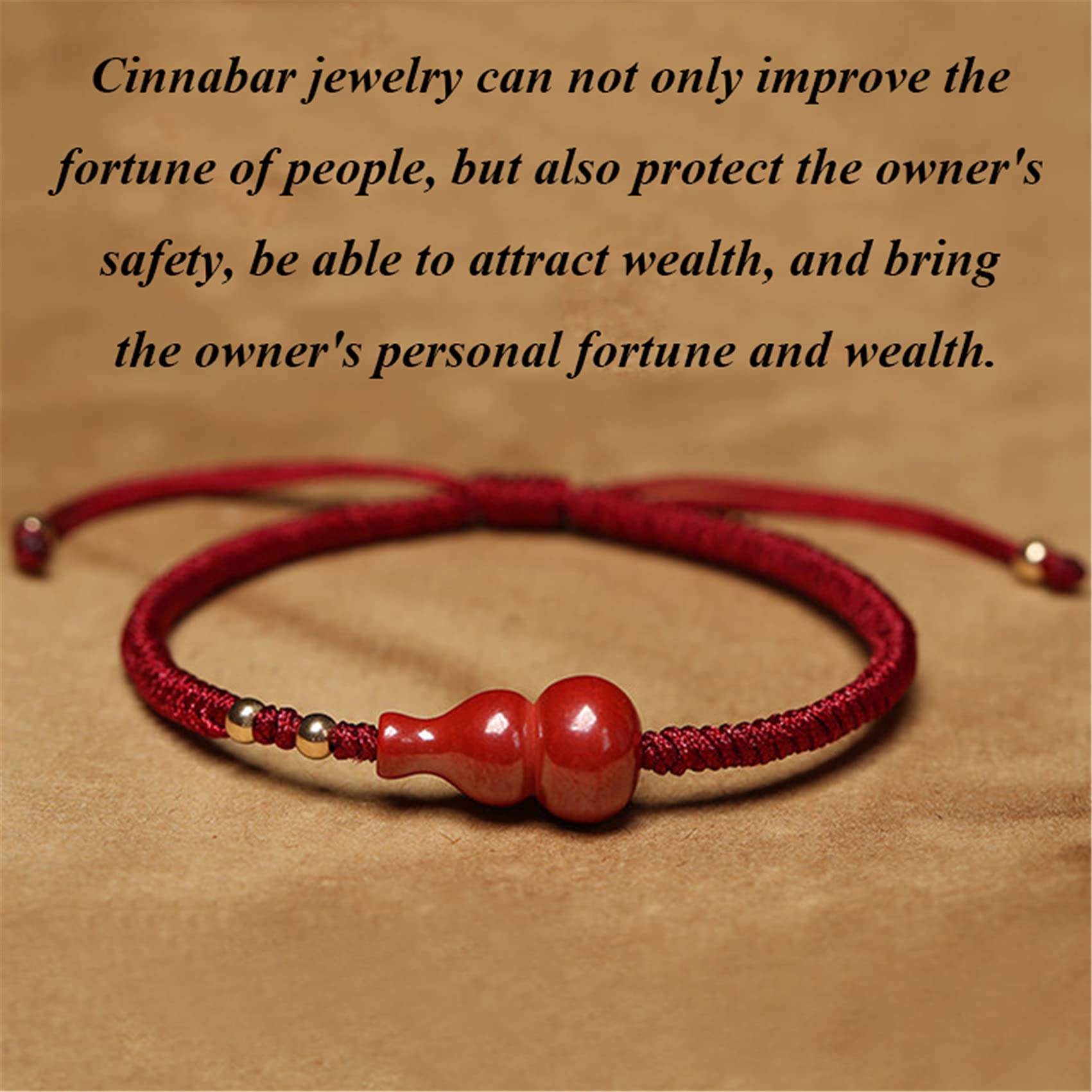 Feng Shui Riqueza Wu Lou Pulsera Calabaza De Cinabrio Natural Hilo Rojo Pulsera Trenzada Joyería De La Suerte Ajustable Amuleto Talismán para La Prosperidad Dinero Suerte,C