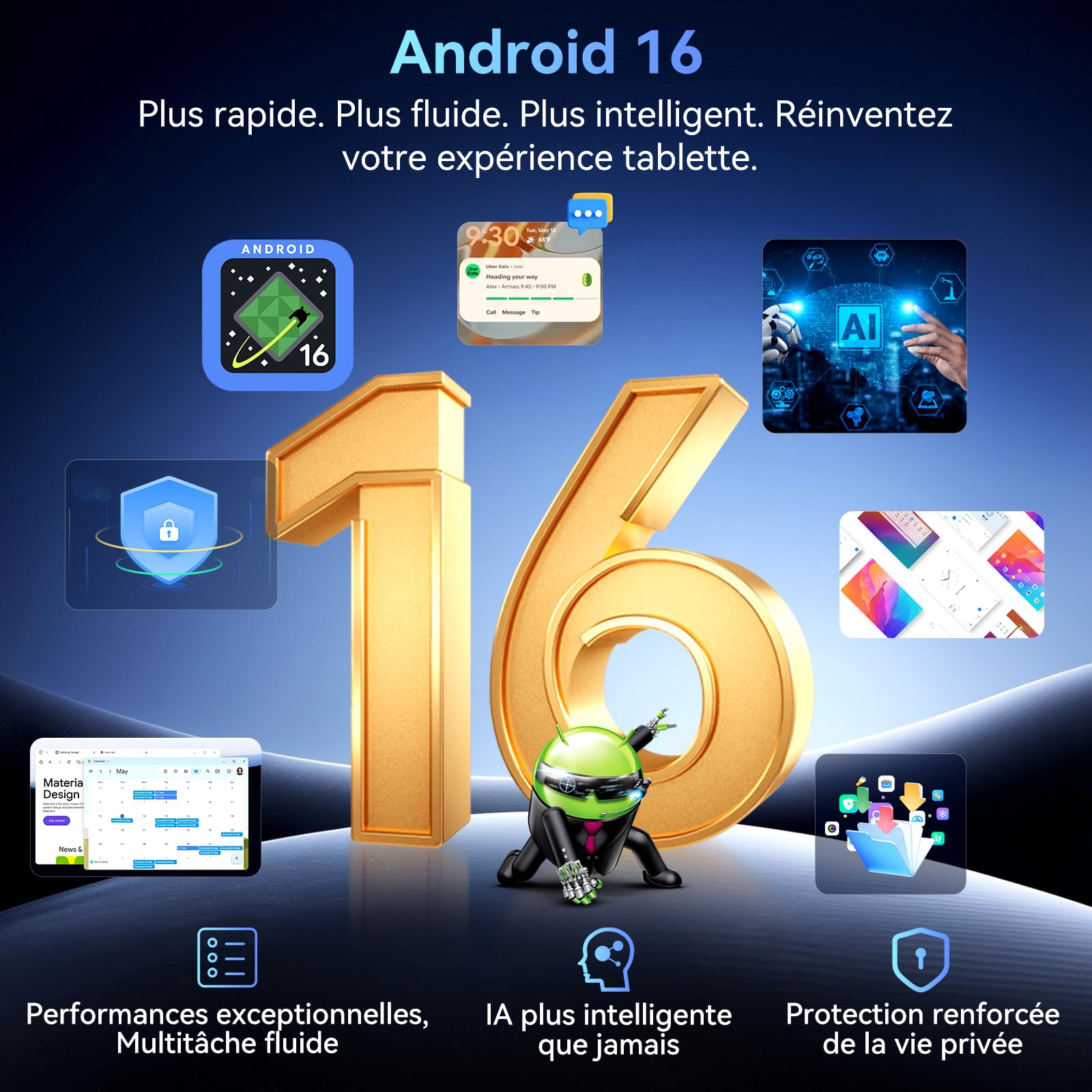 2026 Dernier Android 16 Tablette,12 Pouces Tactile Tablet avec Clavier,4G LTE+5G WiFi,120HZ 2K FHD 24Go RAM+128Go ROM,9000 mAh,Octa-Core Tablets Gaming avec Stylet,Gemeni AI/GPS/WideVine L1/Face ID