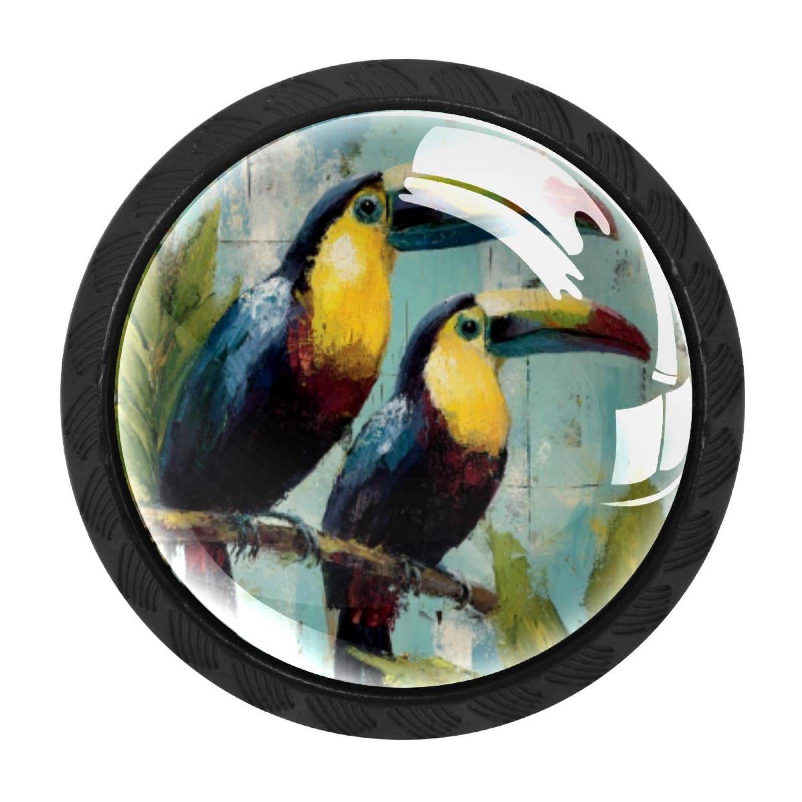 CHENZZZZ 4 Pack Birds Tropical Toucans (4) Kitchen Cabinet Knobs Drawer Knobs Dresser Knobs Matte Black Zinc Knobs Drawer Pulls Door Knobs Dresser Drawer Handles Knobs for Dresser Drawers