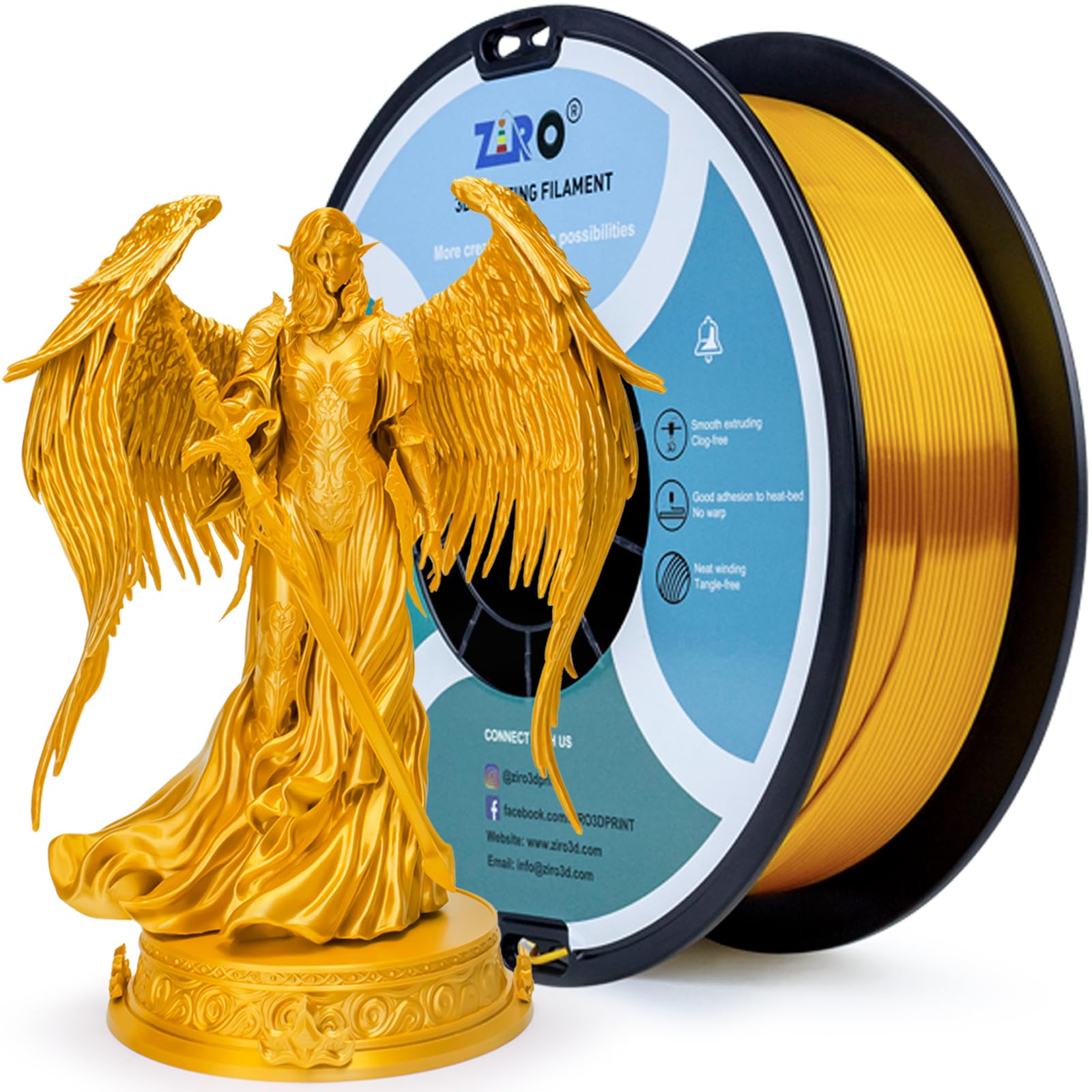 ZIRO PLA Silk Filament 1.75mm,3D Printer Filament PLA Silky Series 1.75mm 1KG(2.2lbs),Gold