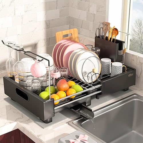 Miniatura 6 de Escurridor de platos  Escurridor de platos grande expandible, escurridor de platos con salida de agua ajustable, escurridor de platos de acero