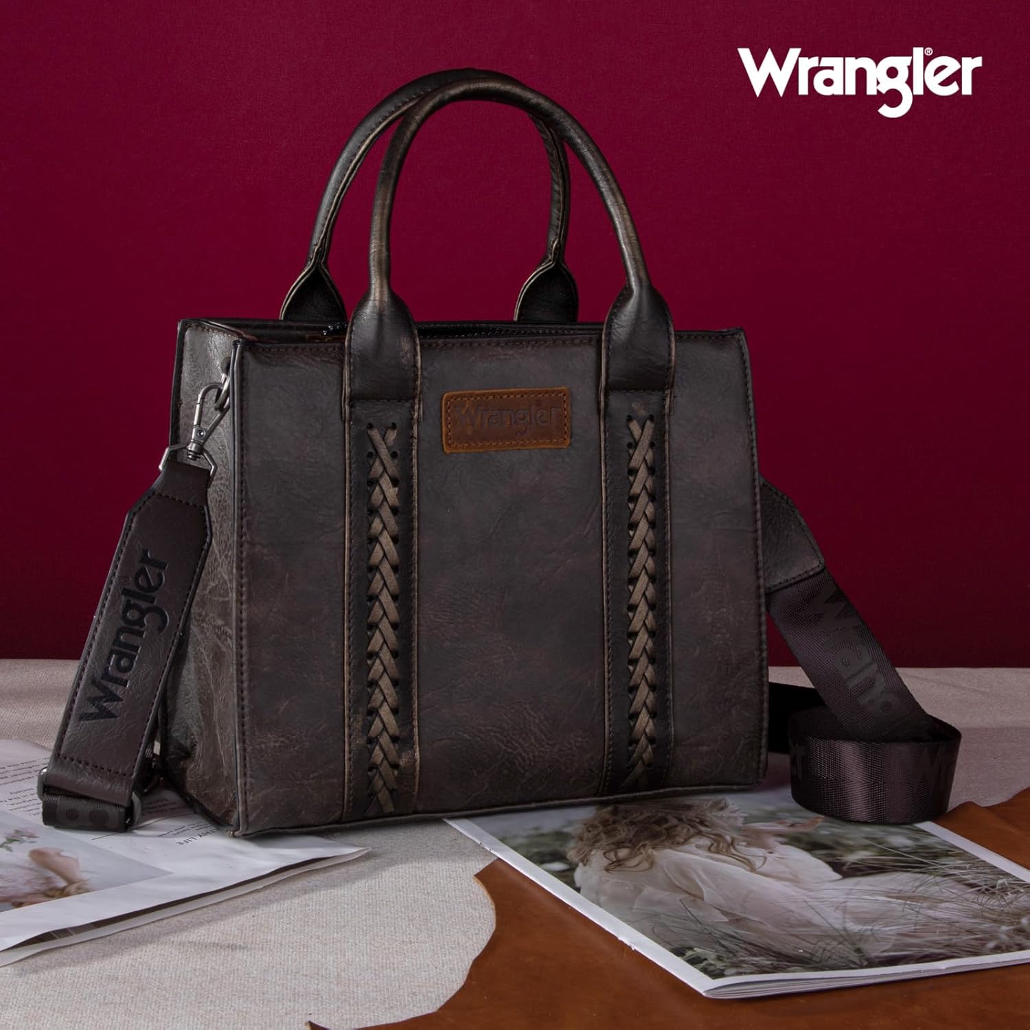 Wrangler Medium Tote Bag for Women Designer Satchel Handbags Top-handle Purses with Strap - Image 3