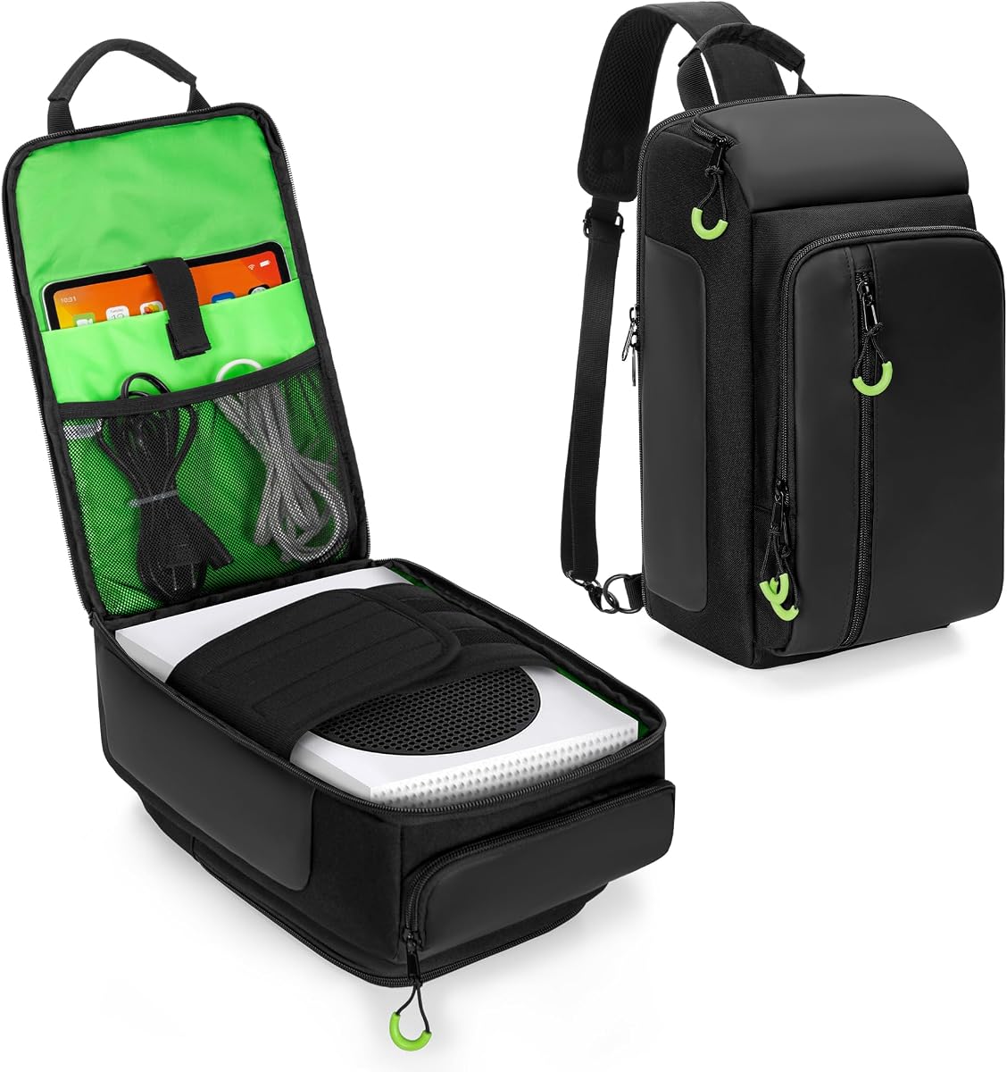 PGmoon Travel Carrying Case Compatible with Xbox Series S Console | Sling Crossbody Bag with Padded Fixing Strap for Console, Various Pockets for Accessories (Patent Design)