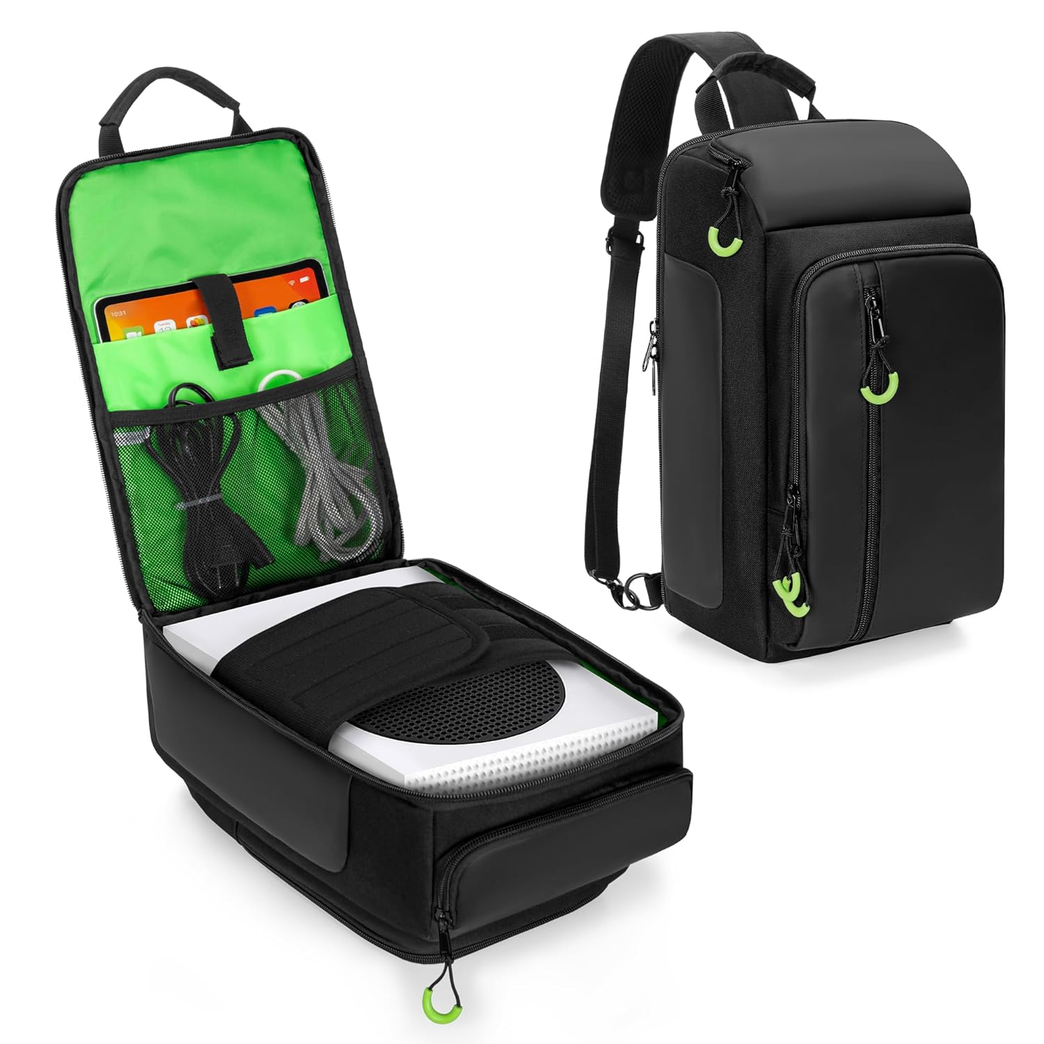 PGmoon Travel Carrying Case Compatible with Xbox Series S Console, Sling Crossbody Bag with Padded Fixing Strap for Console, Various Pockets for Accessories (Patent Design)