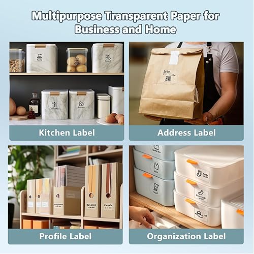 Miniatura 5 de Phomemo Papel de etiqueta térmica transparente, 1.57 x 1.18 pulgadas, 230 etiquetasrollo, redondo, multiusos, transparente