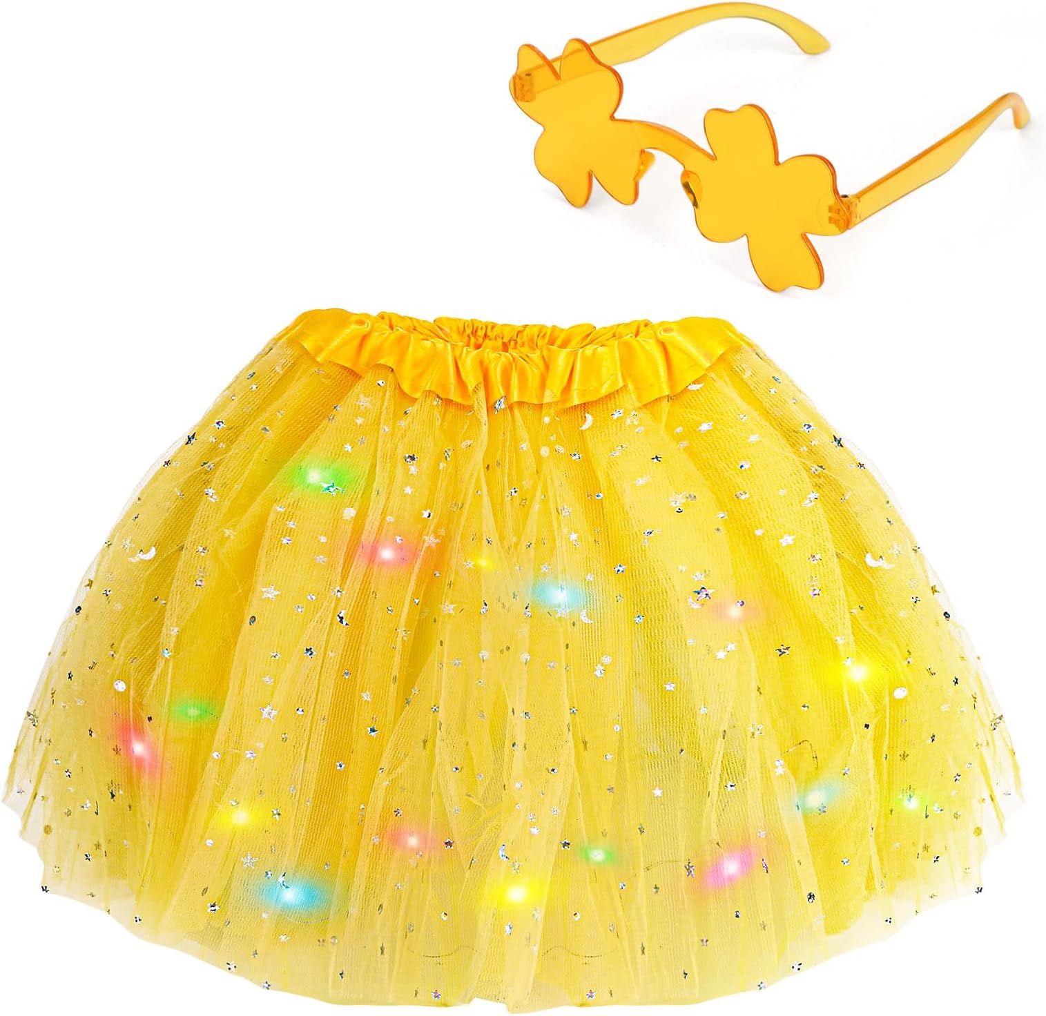 wastreakeLED Tutu Skirt with Clover Sunglasses for 2~8 Years, Princess Dancing Ballet Dress for Birthday Party Special Occasion