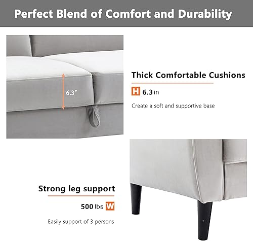 Miniatura 7 de Woanke Sofá cama convertible de piel sintética moderno futón plegable con caja de almacenamiento y marco de madera para espacio de vida compacto