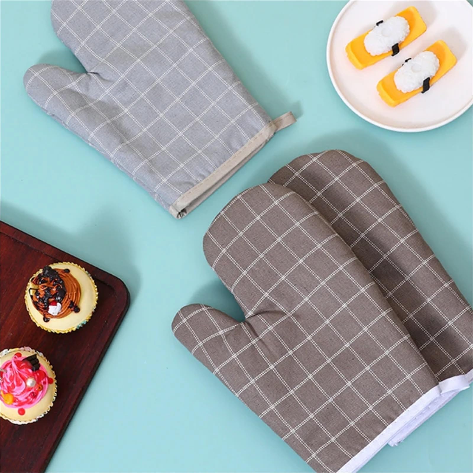 Gants de Cuisine Double Couche, résistants à la Chaleur, avec Tapis Isolant et antidérapant pour Barbecue.