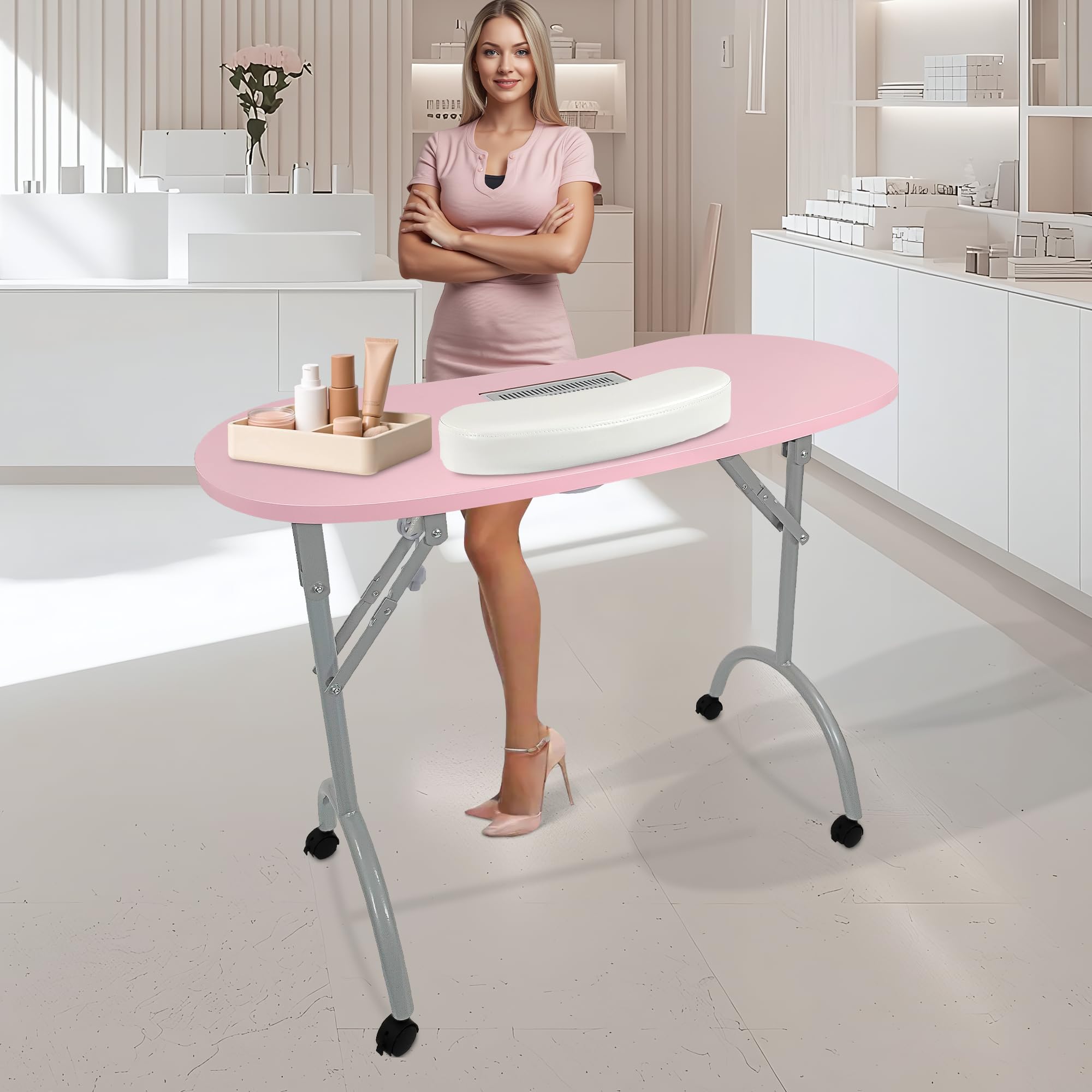 Beltom Maniküretisch mit Absaugung Nageltisch 12 kg 98 x 44 x 77 cm Pink