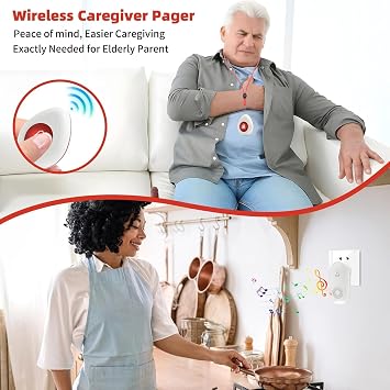Wireless Caregiver Pager SOS Call Button for Elderly Monitoring 1000+ Feet Life Alert,Emergency Alert System Call Bell for Nurse Patient Disabled 2 Waterproof Transmitter & 2 Plugin Receiver