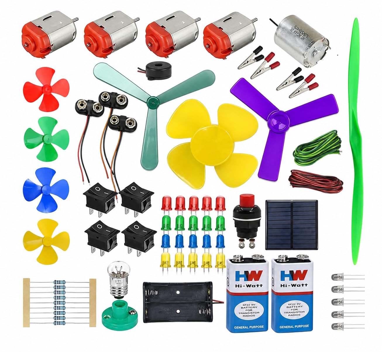 DIY DC Motor Science Project Kit with Solar Panel, Motors, Propellers, LEDs, Switches, Battery Holders & Electronic Components for STEM Learning, School Projects & Experiments-image-31