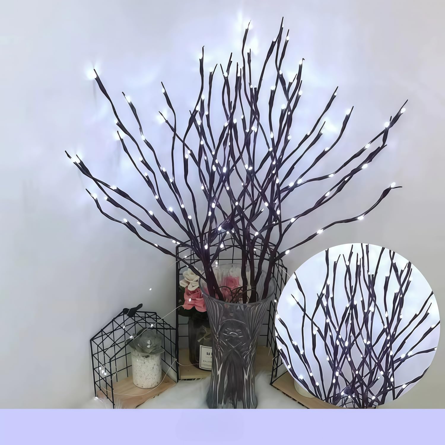 6 PCS LED Lighted Twig Branches 120 LED Beads Warm White Colored Battery Operated Decorative Branch Lights for Vase Bedroom Restaurant Coffee Bar Library Party Photo Background 70CM