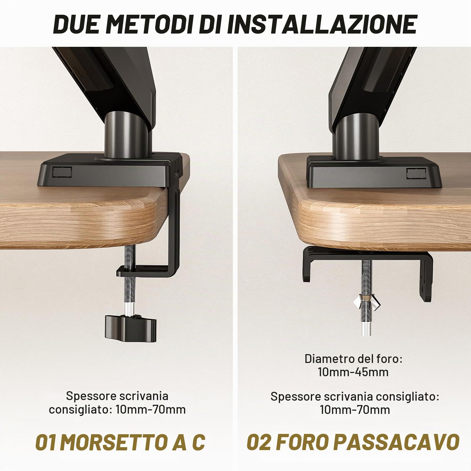 TVON Braccio Doppio Monitor Supporto Schermi 17-35" Montaggio su Banco Reg Altezza 2-10 Kg Schermo Inclinazione Giro Rotazione VESA 75/100 mm Per Home Office