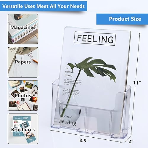 Miniatura 5 de Argvey Soporte acrílico para folletos de 8.5 x 11 pulgadas, paquete de 2 soportes transparentes para folletos con divisor extraíble para folleto