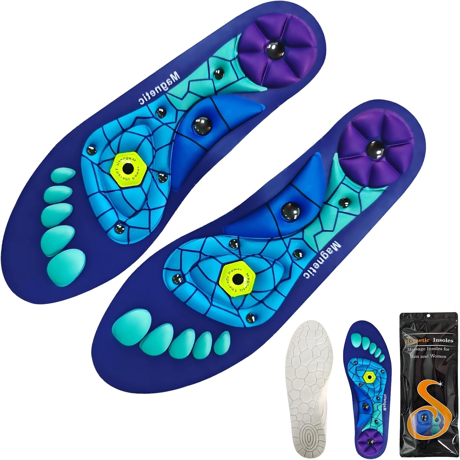 Acupressure Insoles for Men and Women- Orthopedic Acupoint Massage Insoles, Non-Slip Shock Absorption, Breathable Design for Foot Pain Relief & All-Day Comfort (Blue, L(Men 8-12/Women 9-13))