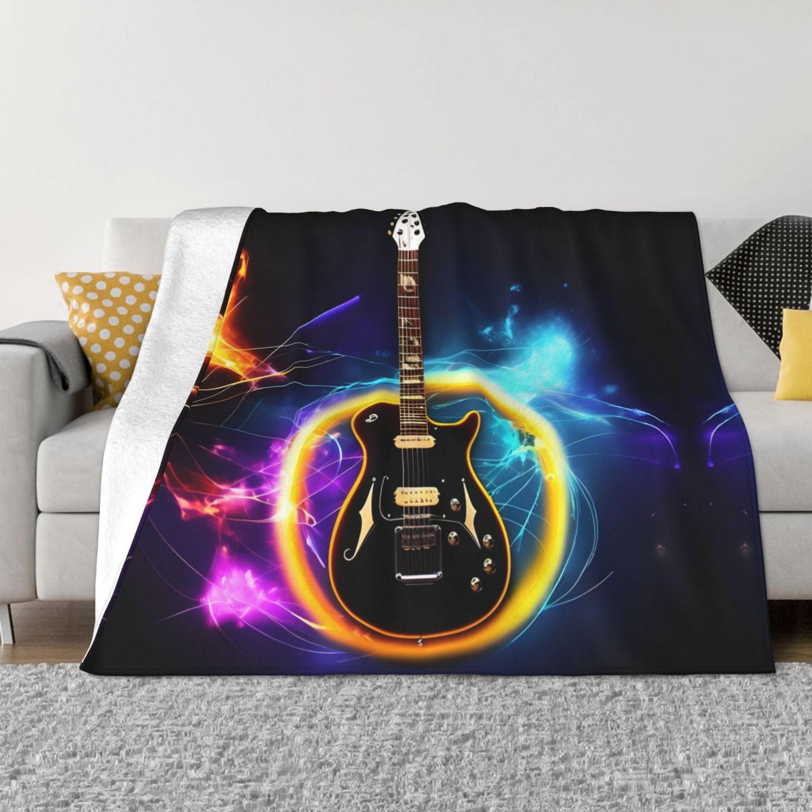 Couverture polaire guitare électrique en flanelle douce 127x152 cm pour lit et canapé toutes saisons