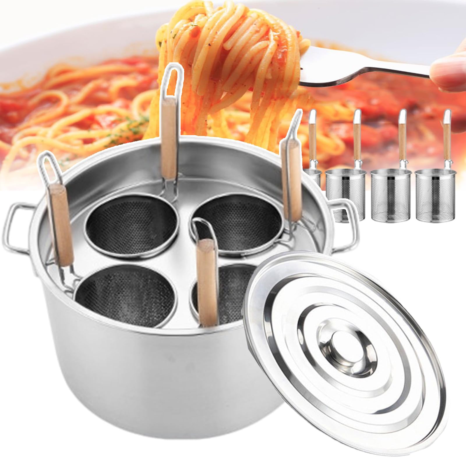 Ensemble de cuiseur à pâtes commercial avec séparateur de 3/4 trous et panier-filtre à 3/4, marmites à pâtes, marmites à spaghetti pour la cuisson des pâtes, marmite épicée, vermicelles, viande, légum