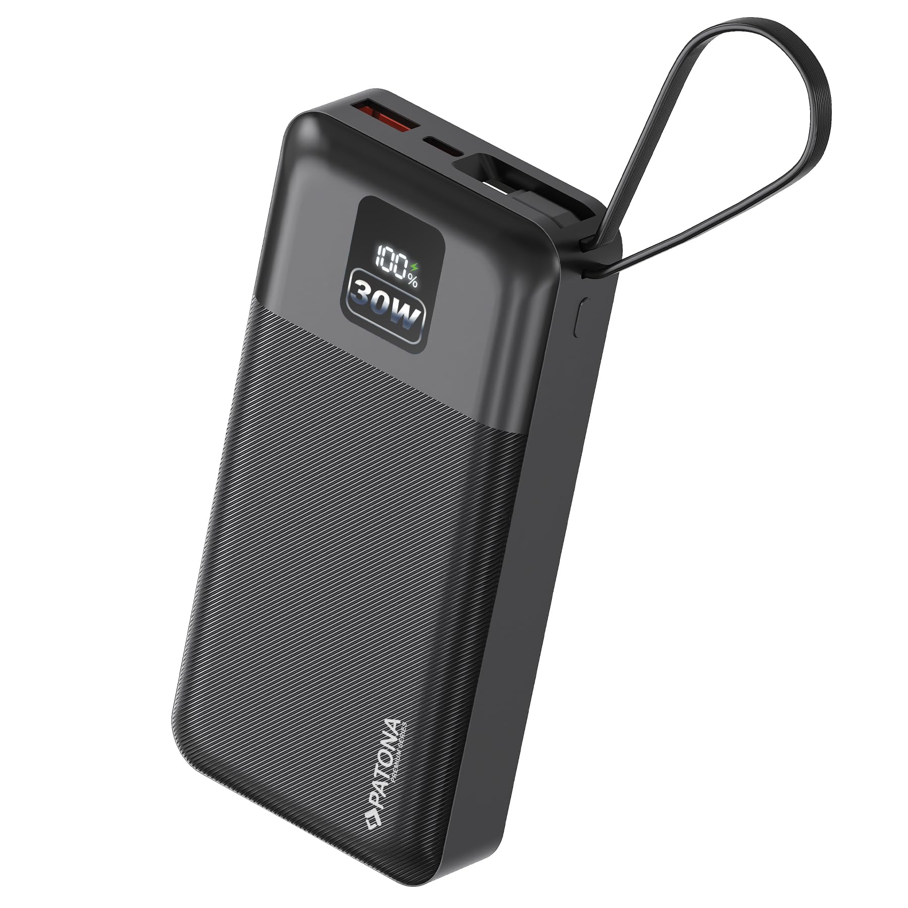 PATONA Powerbank Premium 20000 mAh | Power Bank per iPhone, Android e altro | PD30W, 74Wh, cavo USB-C integrato, porte USB-C e USB-A, indicatore LED del livello della batteria, protezione da sovraccarico