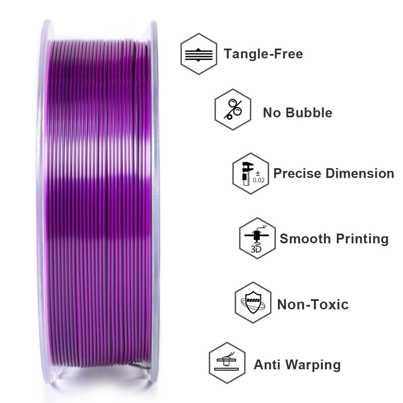 GEEETECH Tricolor Silk PLA filament 1,75 mm, filament do drukarki 3D, 1 kg, jedwabny, niebieski, fioletowy, czarny