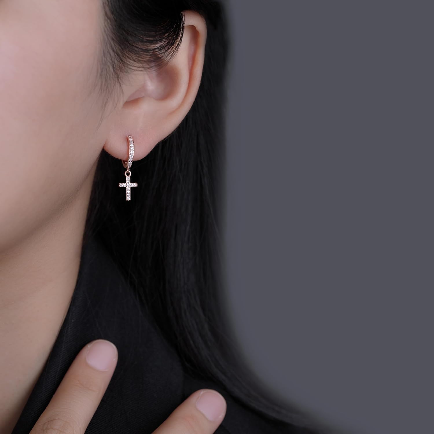 SLUYNZ Solid 925 Sterling Silver Cross Hoop Earrings for Women Teens Small CZ Hoop Earrings Huggie Drop - Image 2