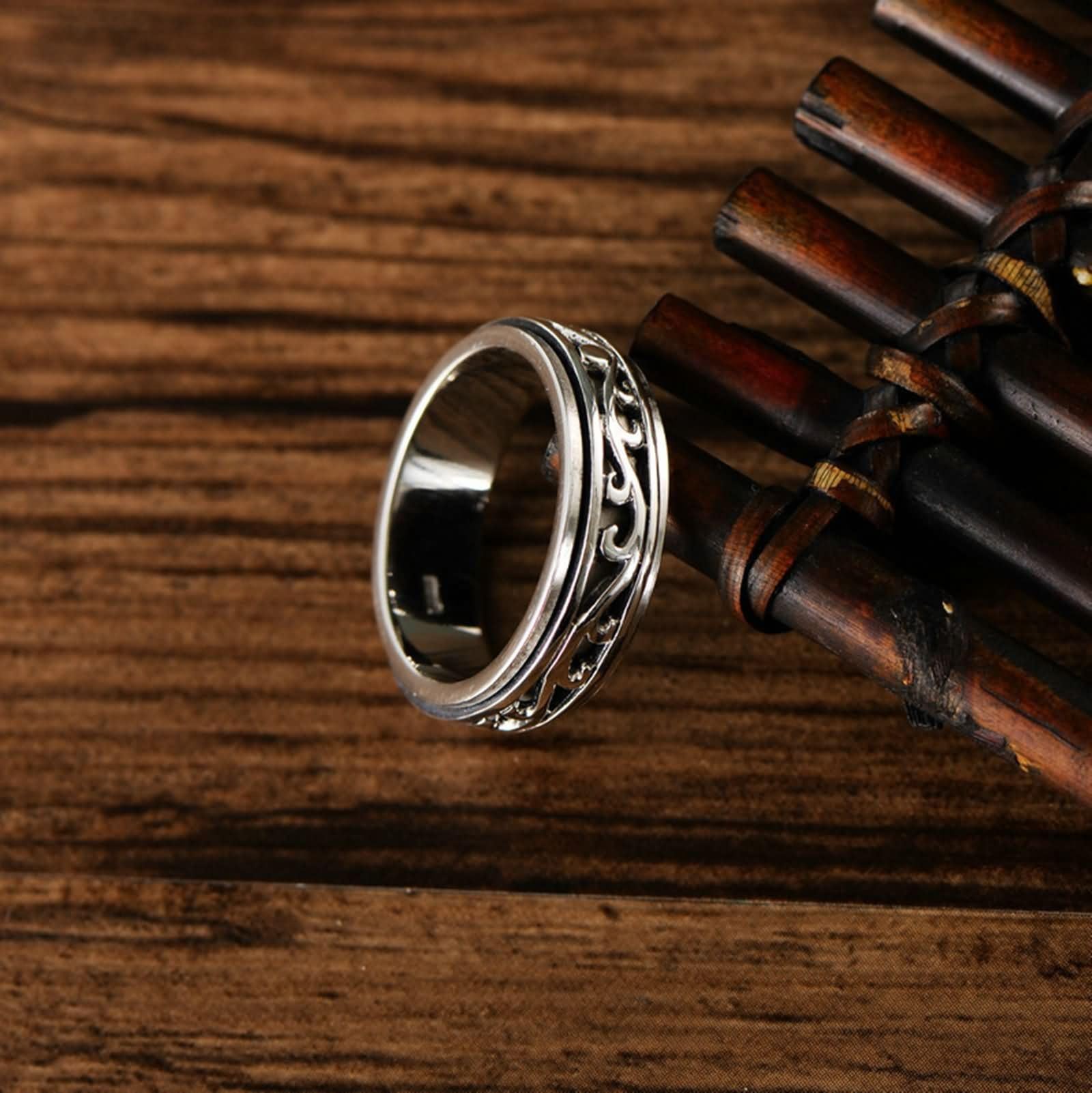 Fedine Incisione Anello Fedina Uomo,Anello Uomo Argento Sterling Spinner Vintage Filigrana 7MM Anello Argento
