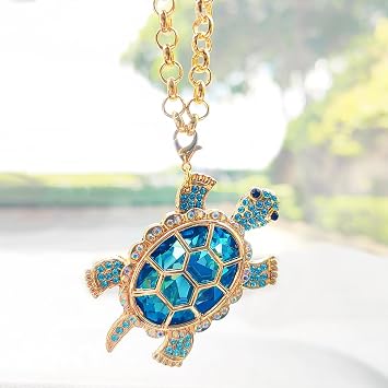 Bling Turtle Rear View Mirror Accessories, Cute Car Accessories for Women Interior, Sparkling Hanging Ornament Car Decorations Bag Charms for Tortoise Lovers