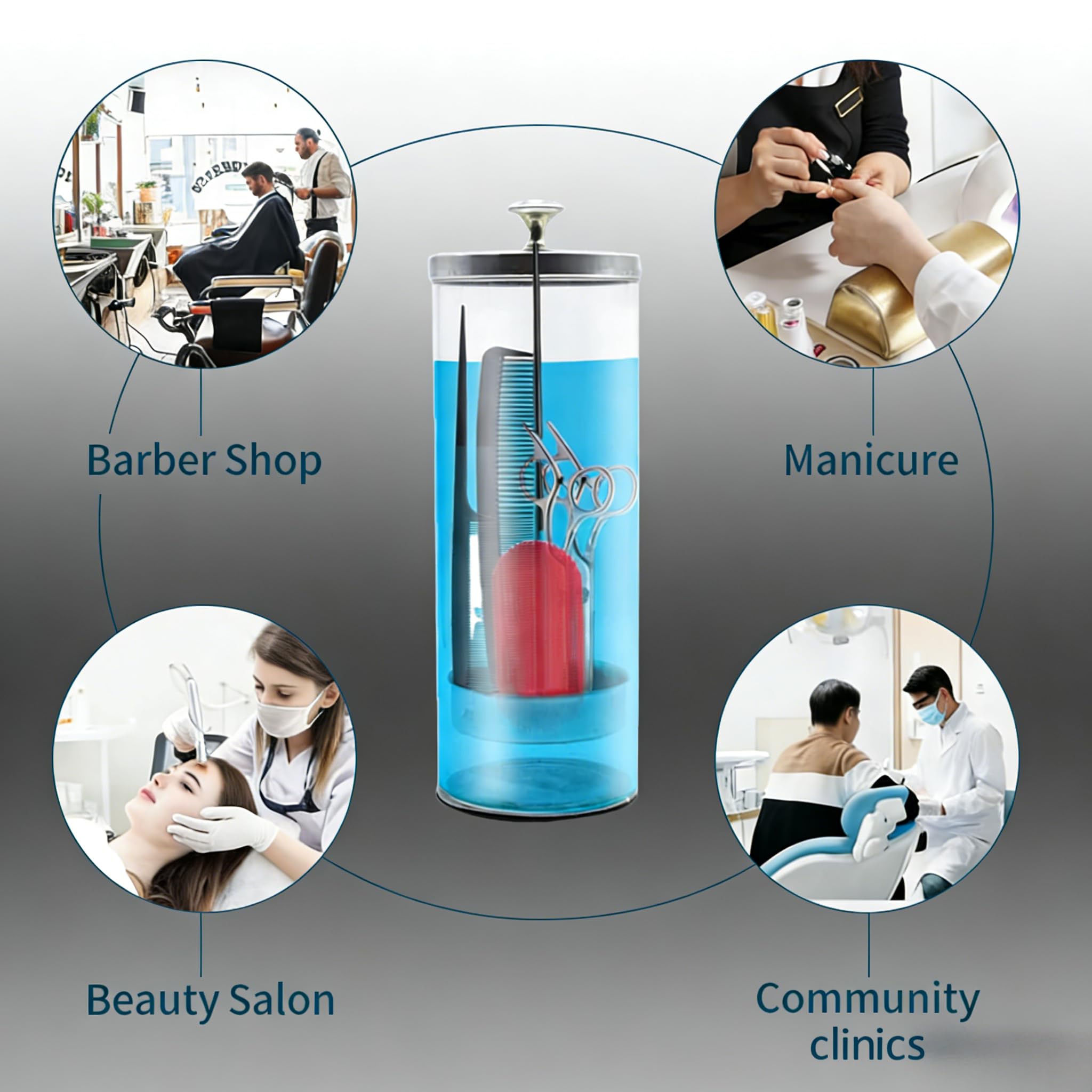 9 Zoll Desinfektionsglasbehälter (23cm), Edelstahl+Transparent Glas Sterilisation Behälter, Abtropfkorb-Design für Maniküre-Werkzeuge & Salon Hygieneverwaltung