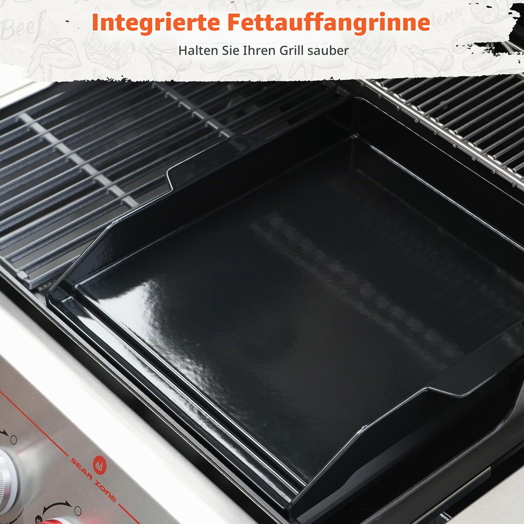 Onlyfire Grillplatte Gusseisen Emailliert mit Verstellbarer Ständer für Die Meisten Gasgrills, Universelle BBQ Plancha für Weber, Enders, Grill Plancha mit Griff für Fleisch und Gemüse, Hoher Rand