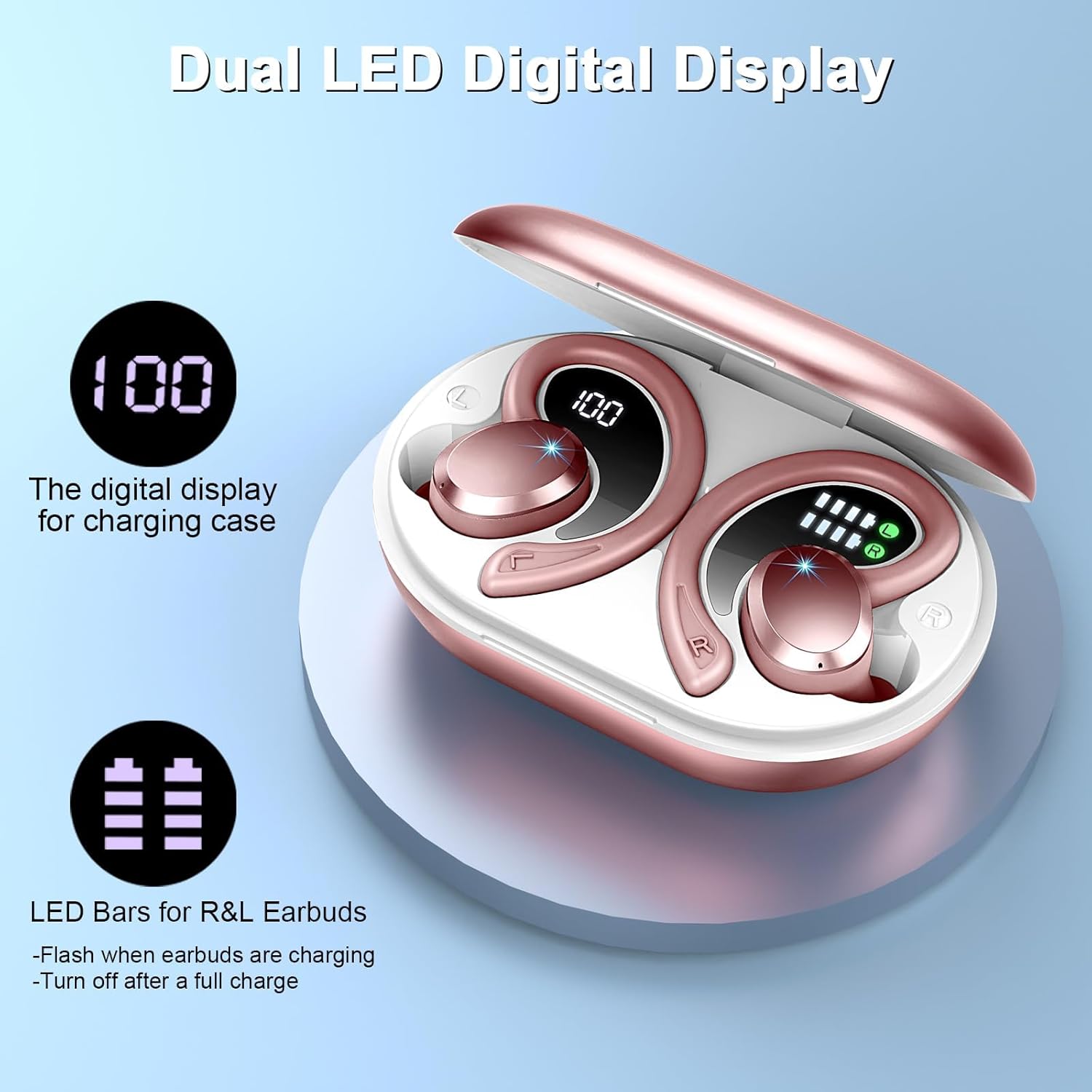 Wireless Earbuds Sport Bluetooth Headphones 5.4, 2025 Bluetooth Earbuds 4 HD Mic, Over-Ear Buds with Earhooks ENC Noise Canceling Earphones, 48Hrs Stereo, IP7 Waterproof Headset for Workout/Running - Image 4