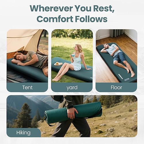 Miniatura 6 de Colchoneta de dormir para campamento, almohadilla autoinflable de 3.15 pulgadas de grosor con almohada y bomba eléctrica, almohadilla de colchón de