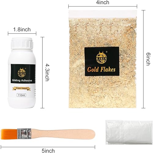 Miniatura 2 de Adhesivo dorado de 3.7 fl oz, kit de copos de oro de 0.18 oz con adhesivo de hojas de metal dorado, pegamento a base de agua de resina epoxi para