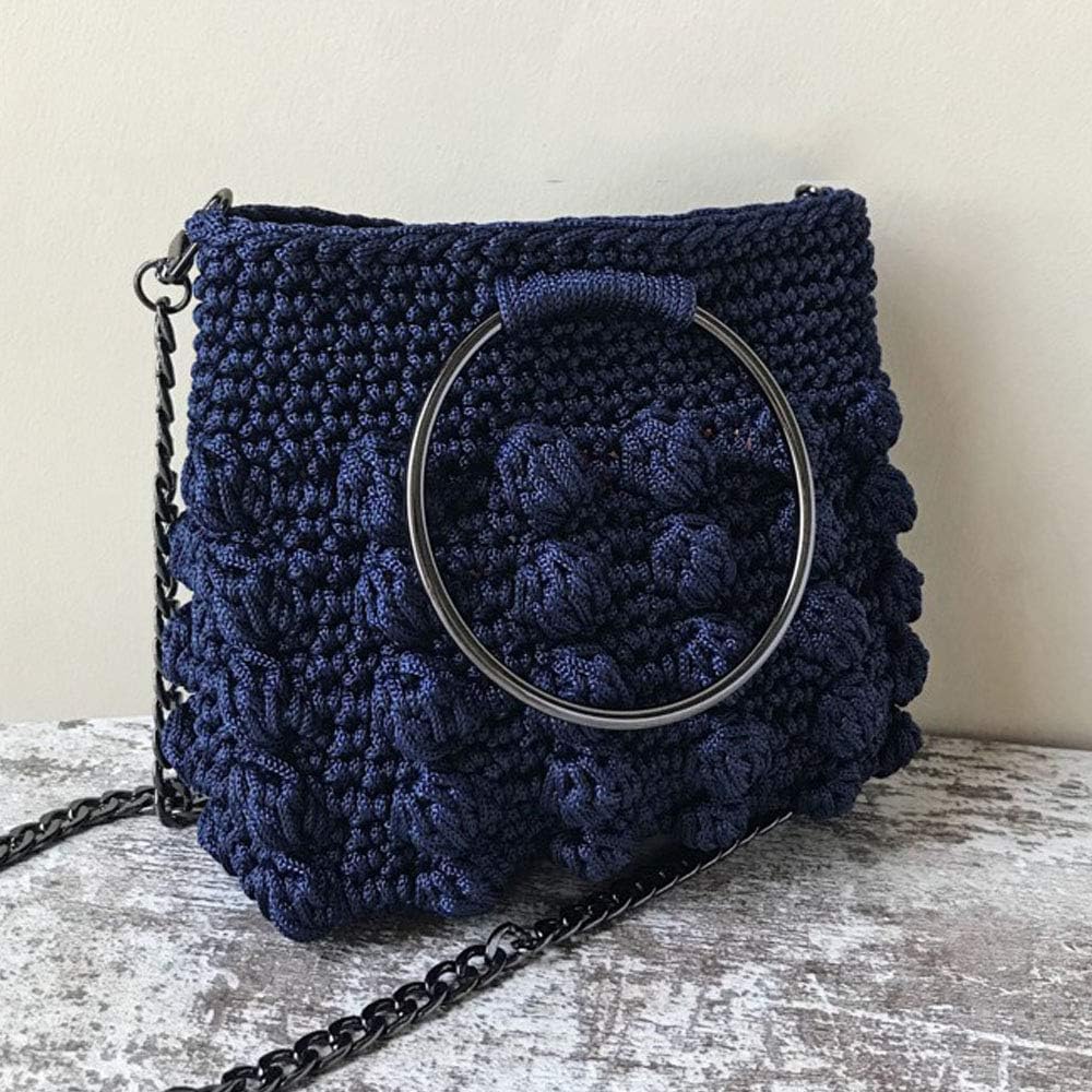 2 Skeins Women Girls Trendy Bag Yarn Cord Polyester Yarn Royal Blue Knitting Crocheting DIY Bags Crochet Purse Clutch Bag Yarn Knit Bag Yarn 280gram One Skein