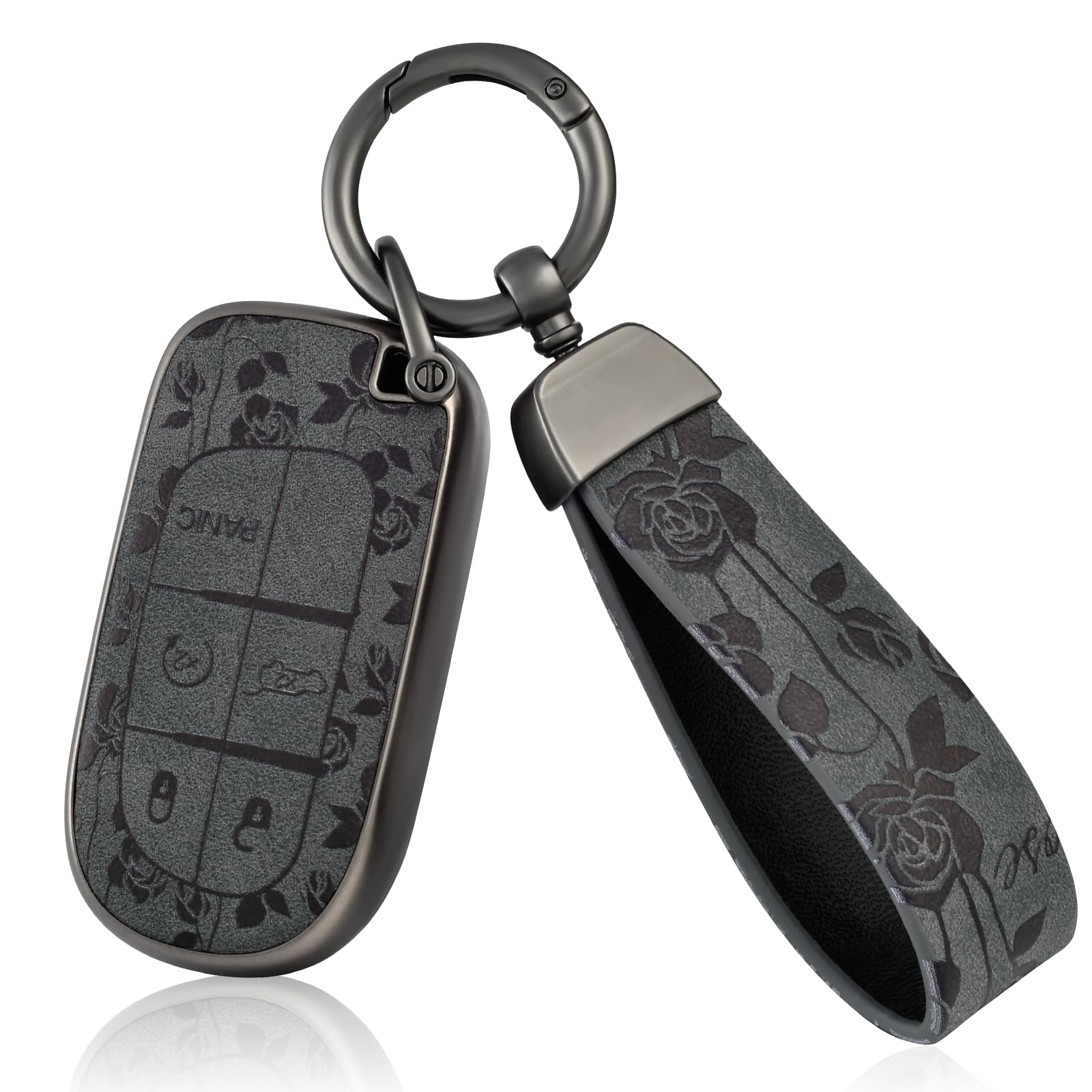 EnerCharge TPU and Leather Key Fob Cover Full Protection Suitable for Dodge,Key Cover Case for Jeep