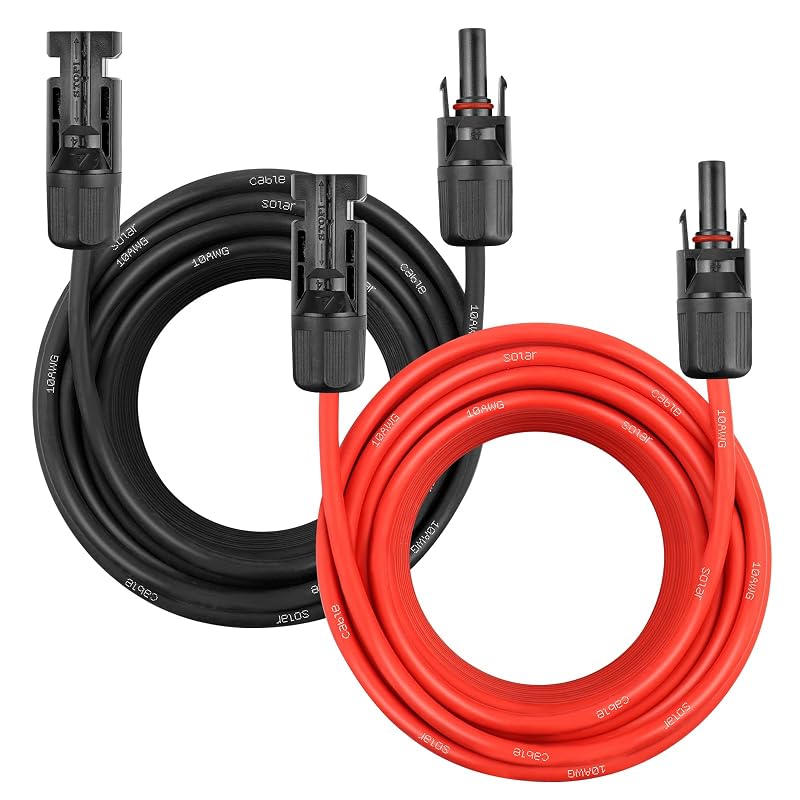 Kit de Cabos de Extensão Solar 10AWG com Conectores MC4 Macho e Fêmea, 15,24 m, Vermelho e Preto, YDDECW, 2 unidades