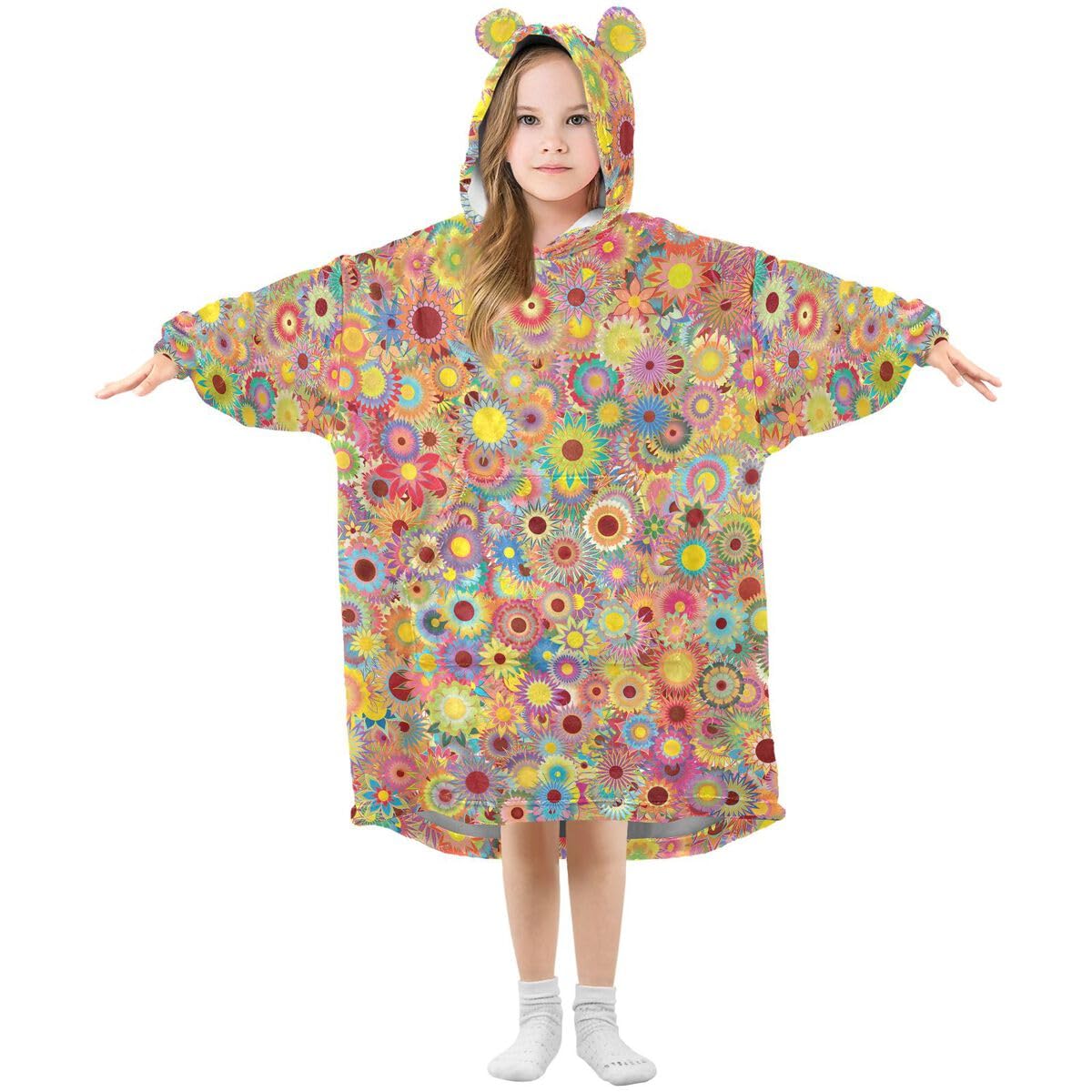 Wiosenne kwiaty liście dzieci koc do noszenia bluza z kapturem oversize bluza koc sweter lato kwiatowy dla chłopców dziewcząt w wieku 3-14 lat