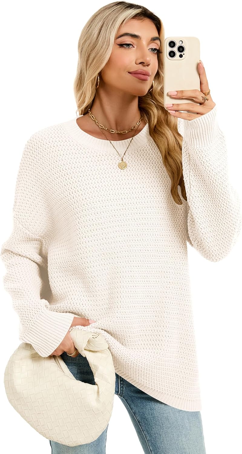 Womens 2025 Fall Sweaters Long Sleeve Chunky Knit Pullover Sweater Casual Crew Neck Oversized Sweaters - Image 4