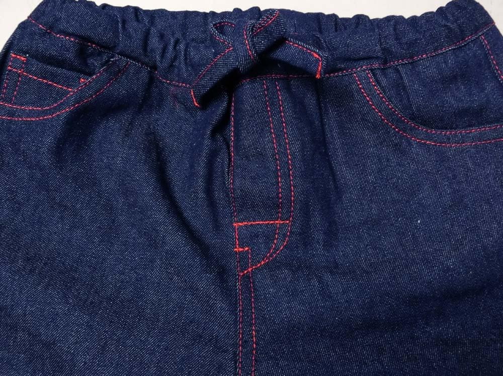 子供デニム作務衣 100・110・120ｃｍ ネイビー赤色ステッチ入り綿100％キッズさむえ (ネイビー, 100ｃｍ)