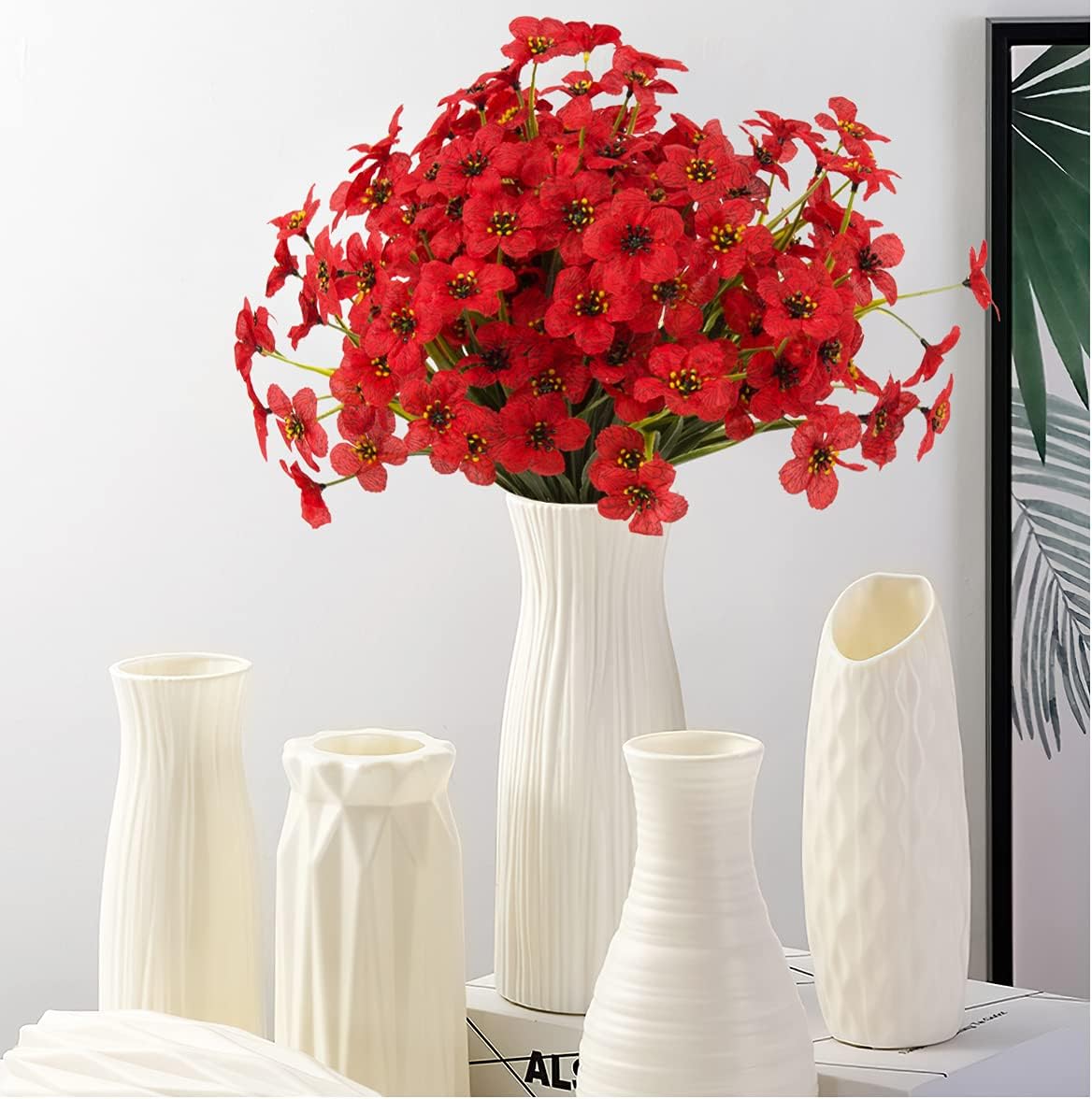 Artificial Outdoor Flowers,8 Bundles Outdoor Fake Flowers UV Resistant Faux Outside Plastic Flower Plants for Outside Indoor Décor(Red) - Image 5