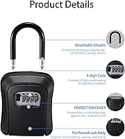 Vista 4 de OSPON Caja de bloqueo de llave para casa, caja de almacenamiento de llaves con cerradura de combinación, caja de seguridad segura para llaves