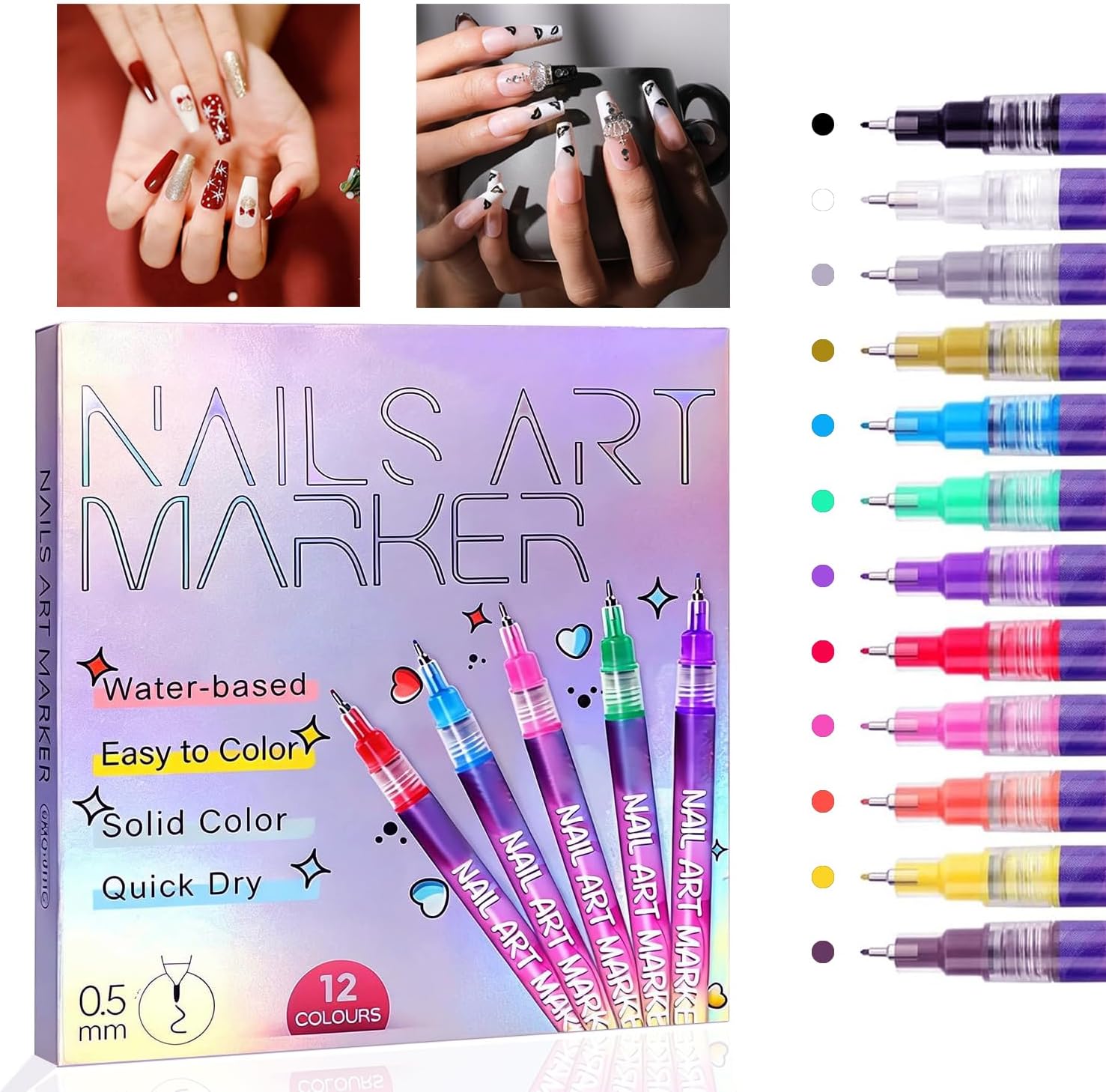 Nail Art Pens for Painting Nails, 12 Colors Nail Art Marker Pens Set, Nail Markers for Nail Art, Suitable for Nail Art, Nail Painting, And Artistic Decorations, Suitable for Both Children And Adults