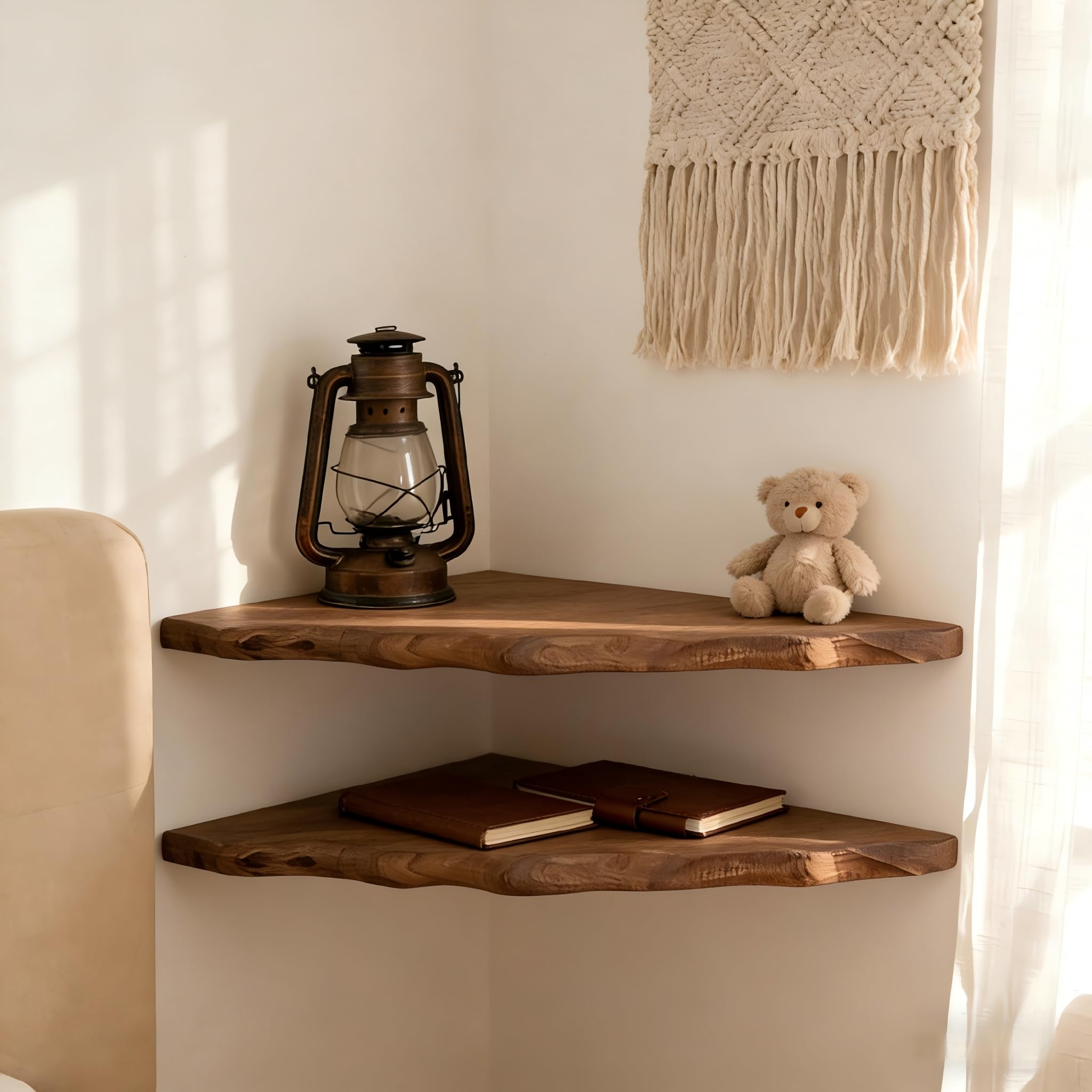 Photo 1 of NWSTESLE Solid Reclaimed Camphor Wood Corner Floating Shelf*2,Wall Mounted