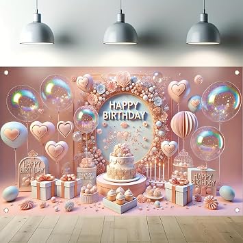 Cake and Balloon Theme Happy Birthday Backdrop Banner Happy Birthday Decoration Background Banner Birthday Party Decoration Photo Banner Background
