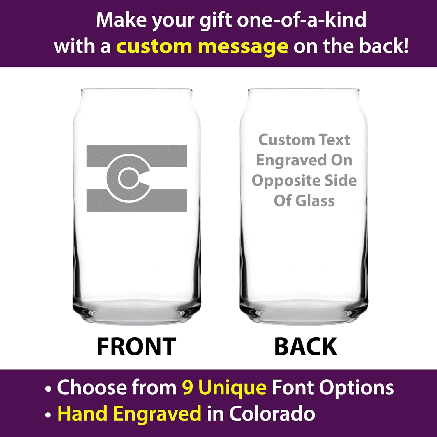 Custom Colorado Flag - Personalized Beer Can Pint Glass - Centennial State Gifts - 16 Ounce