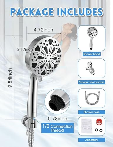 Miniatura 6 de Guoyulju Cabezales de ducha de alta presión con combo de rociador de mano y manguera, cabezal de ducha 10 ajustes, potente rociador integrado, alma