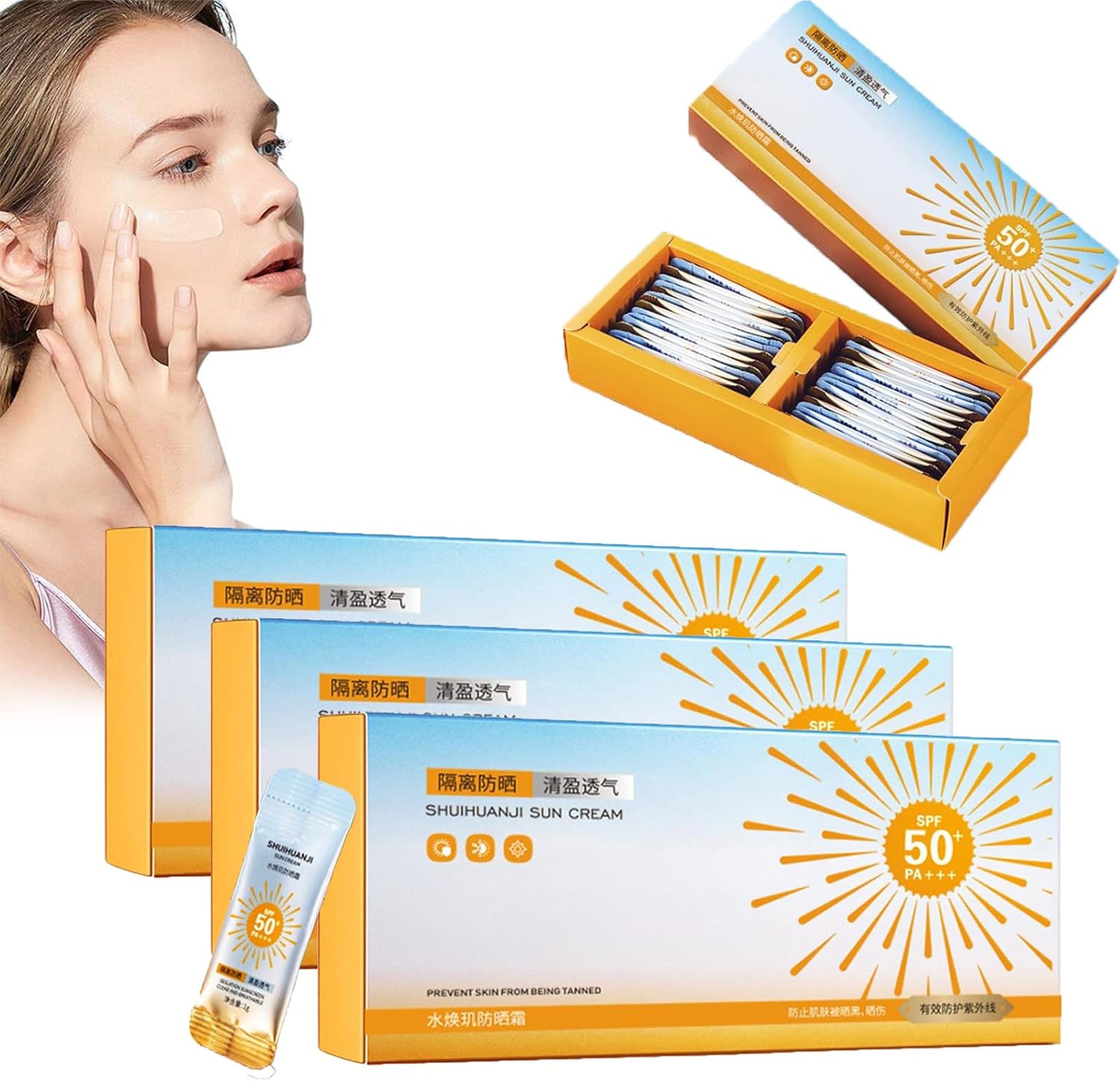 Mini zonnecrème in reisformaat, anti-aging, zonnebrandcrème, spray met SPF 50+ zonwering in reisformaat, olievrije zonwering voor het gezicht met beschermingsfactor 50+, zonnebrandcrème SPF 50+ (90