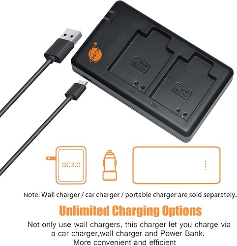 Miniatura 2 de DSTE NB-6L NB-6LH Cargador de batería dual rápido con cable micro USB compatible con Canon CB-2LY y PowerShot SX530 HS, S95, SX610 HS, SX280 HS,