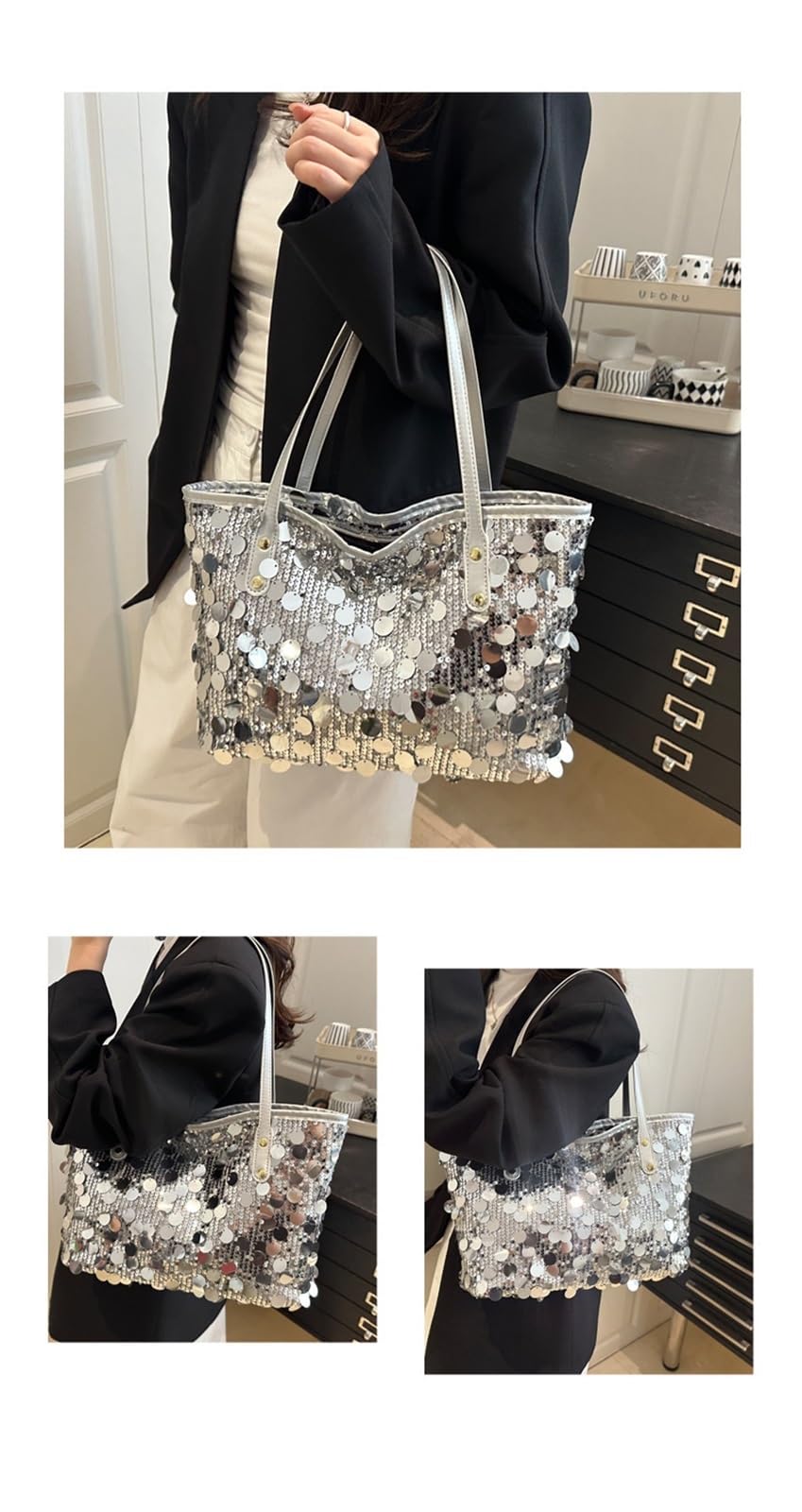 Bolso Tote con Lentejuelas for Mujer, Bolso de Hombro