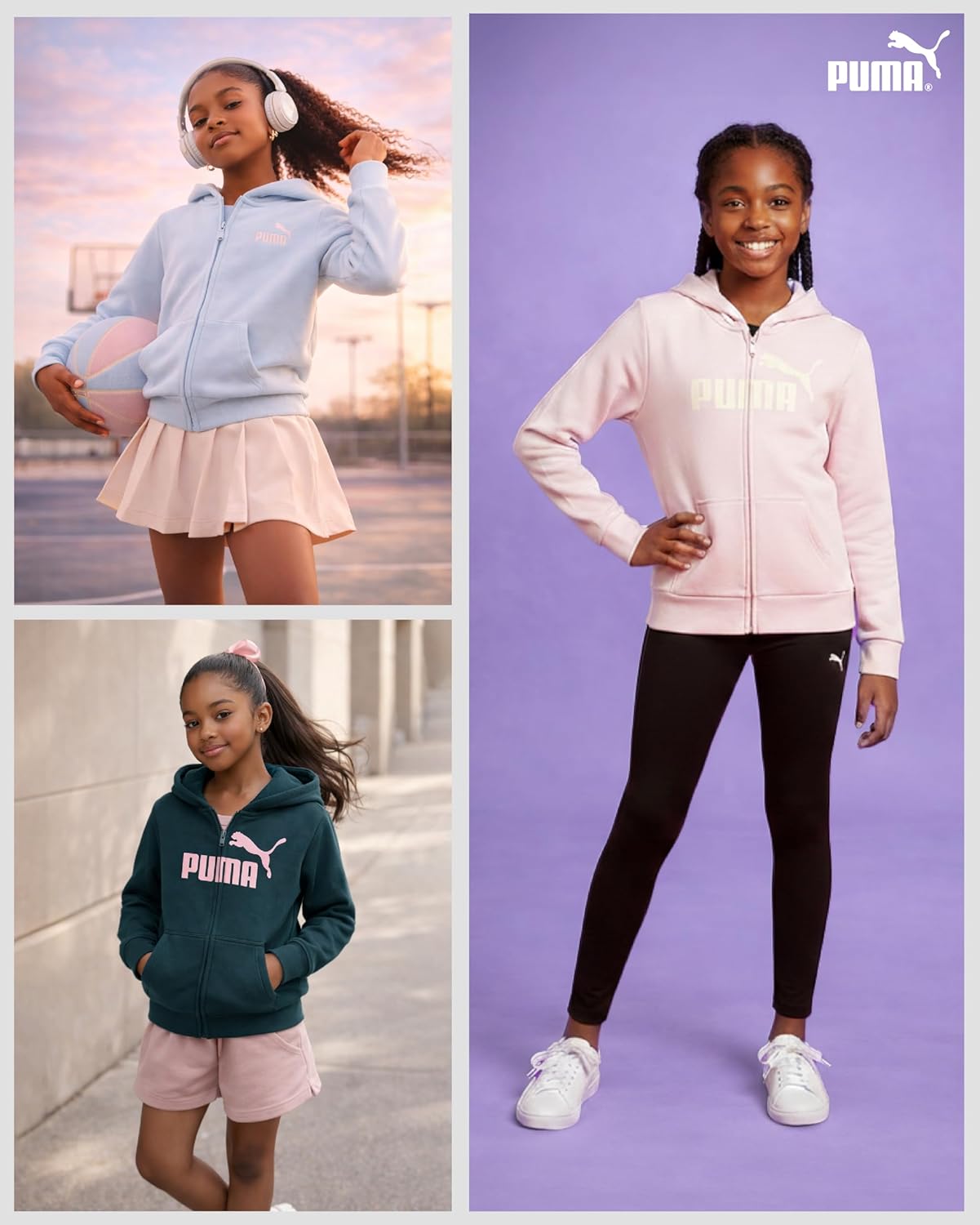 PUMA Active Girls Zip Up Hoodie - Lightweight Soft Fleece Hooded Girls Sweatshirt Kids Youth Hoodies for Teen Girls (7-16)