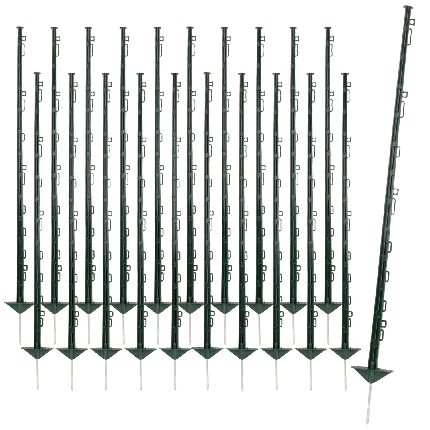 VOSS.farming 20x Kunststoffpfähle 125cm 12 Ösen grün Weidezaunpfahl glasfaserverstärkt Doppeltritt
