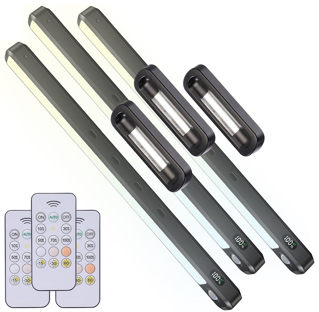 Lunartec Schrankbeleuchtung Akku: 3er-Set LED-Akku-Unterbau-/Bilderleuchte, PIR, Fernbedienung, schwarz (Unterschrank-Beleuchtung Küche LED, Unterbauleuchte Küche flach, Bild)